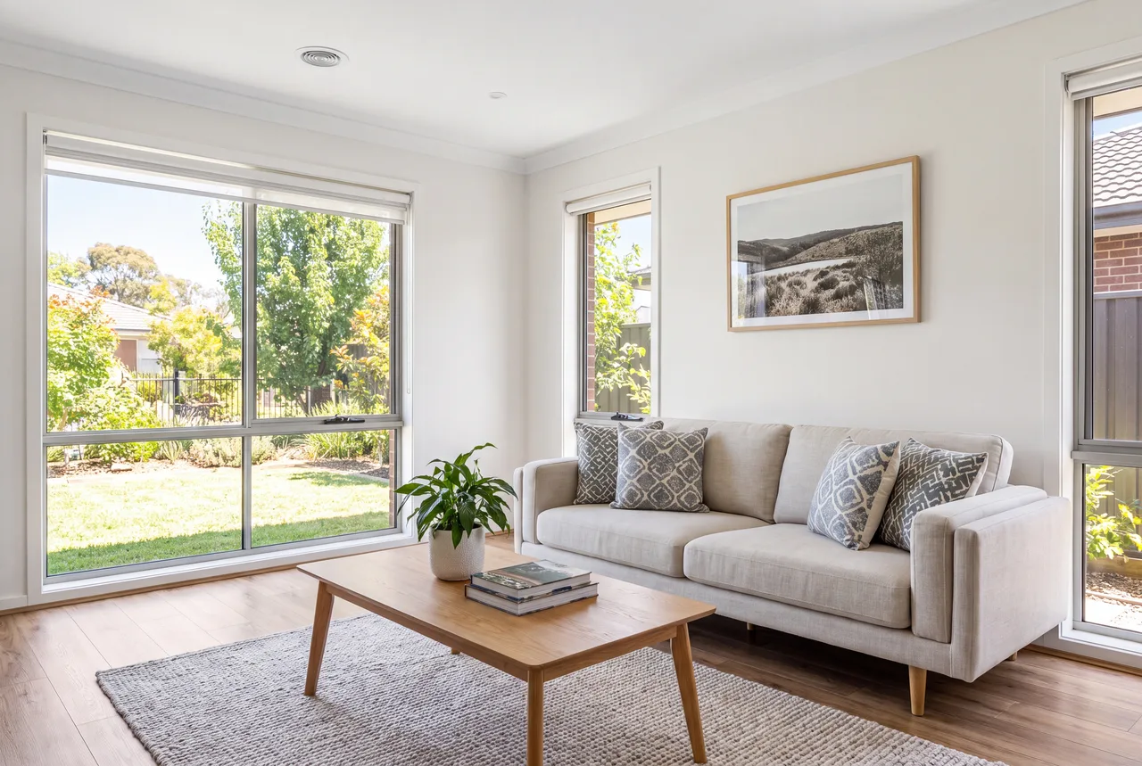 Bright living room photographed for the Essential package