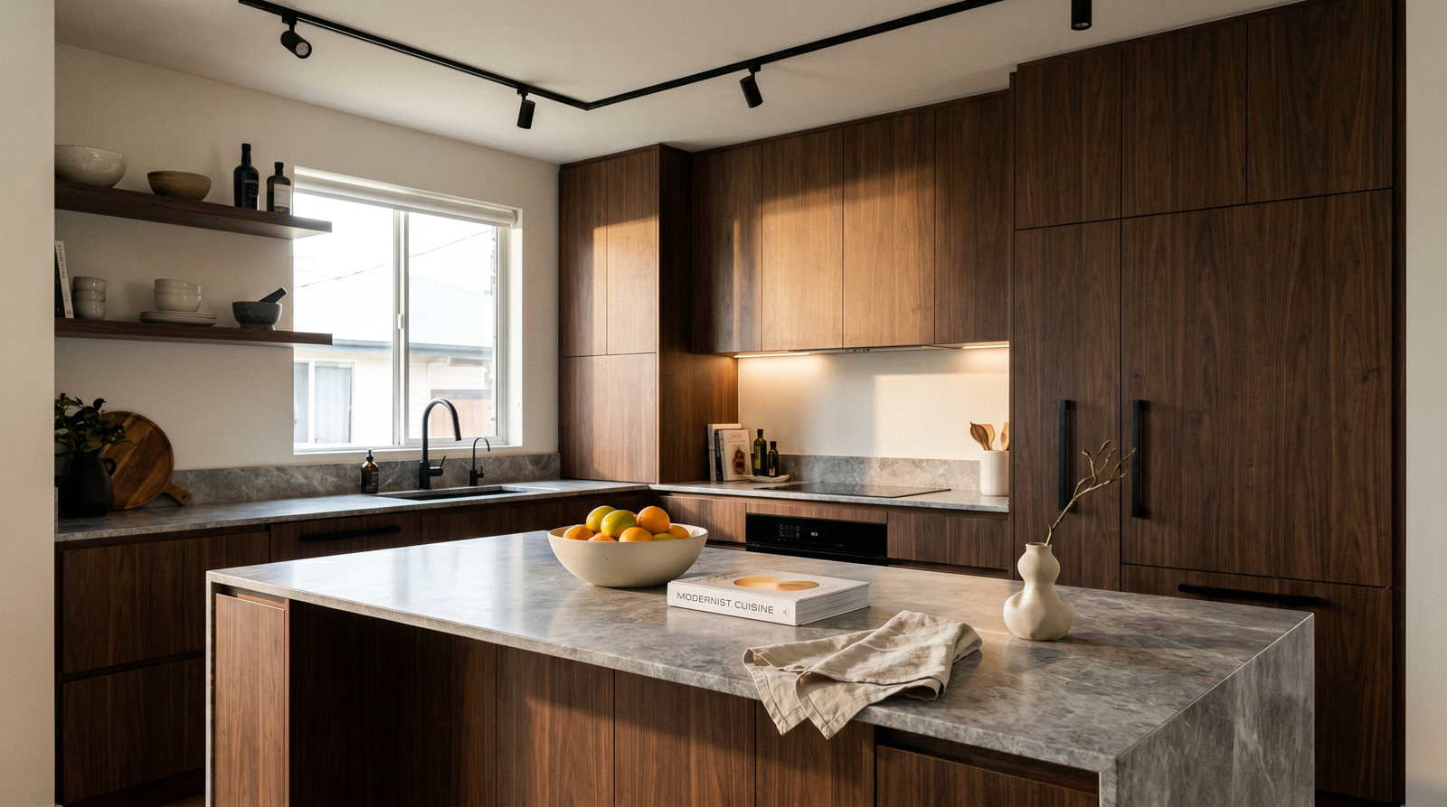 Clean, decluttered kitchen benchtop ready for photography